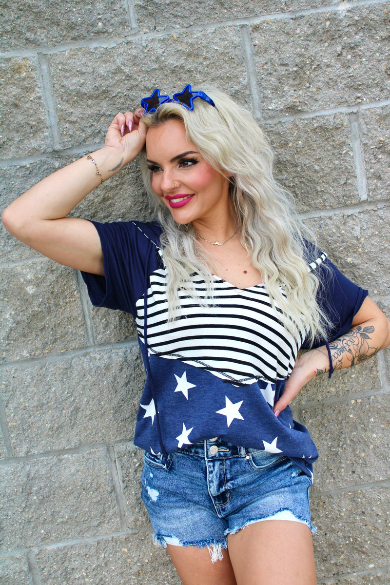 Stars and Stripes French Terry Pullover | Navy