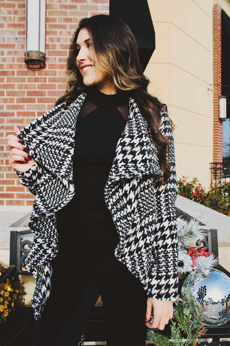 Style Icon Houndstooth Tie Belt Jacket