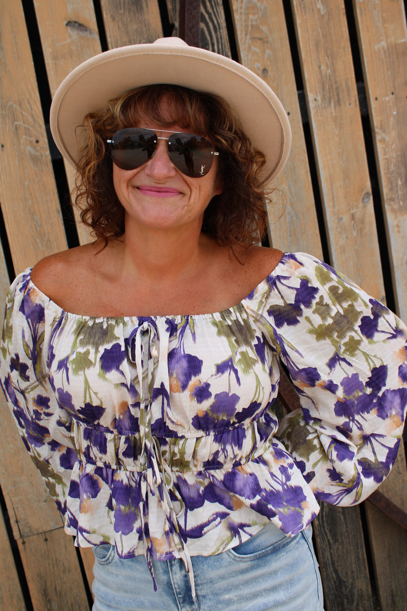 Floral Square Neckline Babydoll Top | Plum