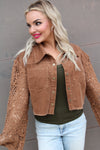 Cropped Jacket with Crochet Sleeves | Brown