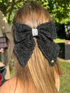 Lovely Tweed Bow Hair Clip: Black