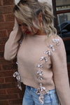 Sweet Cider Plaid Lace Up Sweater | Taupe