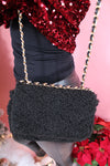Sherpa Crossbody w/ Chain Strap: Black