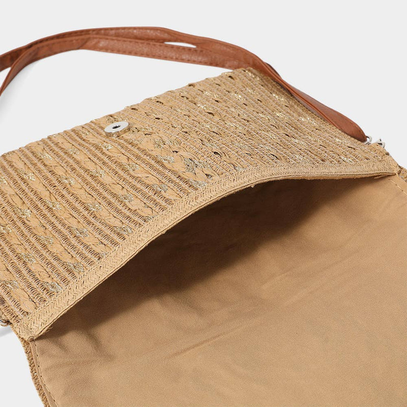 Gold Threads Mixed Straw Clutch Bag / Crossbody Bag
: Taupe