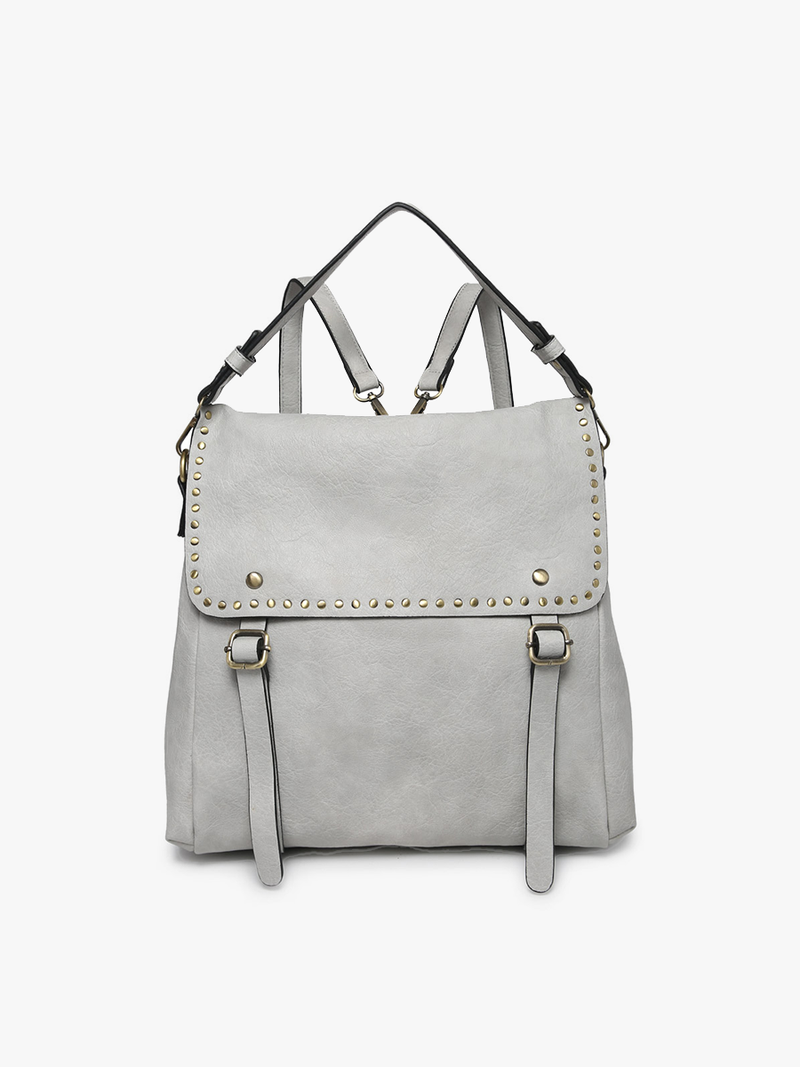 Indigo Backpack w/ Studded Details: Light Grey