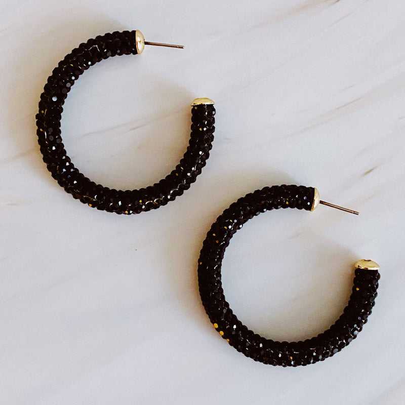 Retro Bling Hoop Earrings: Black