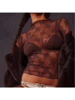 Hello Beautiful Lace Sheer Top | Brown