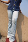 Petra Destroyed Mid Rise Stretch Flare w/ Frayed Hem