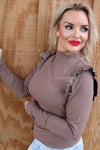 Mocha Latte PU Ruffle Sleeve Top