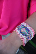Boho Seed Beaded Adjustable Bracelet | Pink