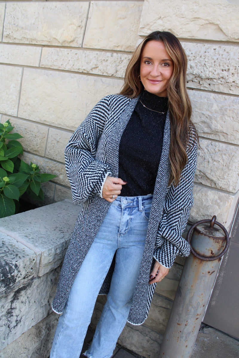 Blare Open Front Herringbone Cardigan