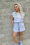 Places to Be Drawstring Romper | Gray