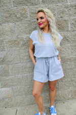 Places to Be Drawstring Romper | Gray