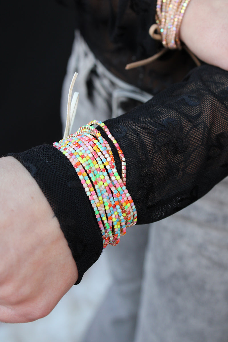 Ribbon Colorful Rhinestone Layered Stretch Bracelets