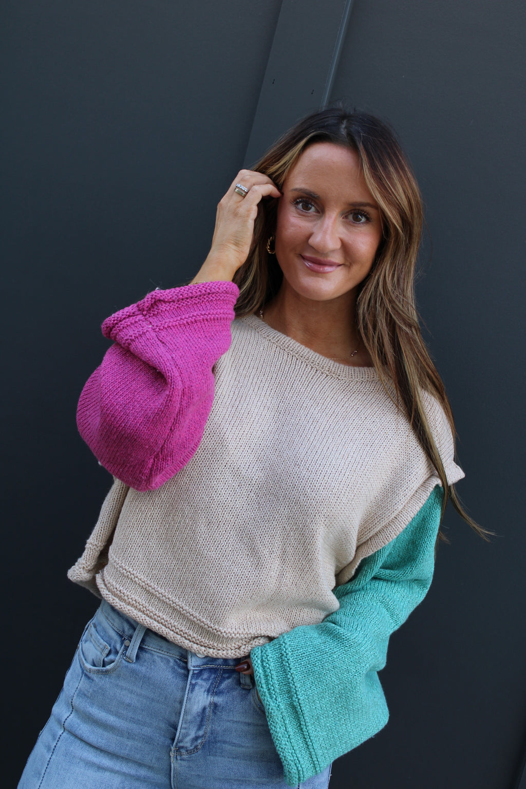 Colorblock Drop Shoulder Sweater | Natural