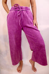 Acid Wash Fleece Palazzo Pants | Light Plum