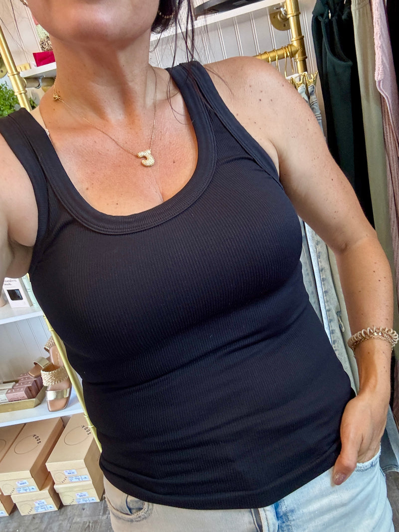 Reversible Ribbed Tank Top: Black