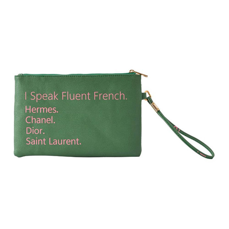 I Speak Fluent French Message Flat Pouch Bag With Wristlet
: Green