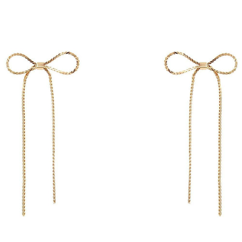 Metal Bow Dangle Earrings: Gold