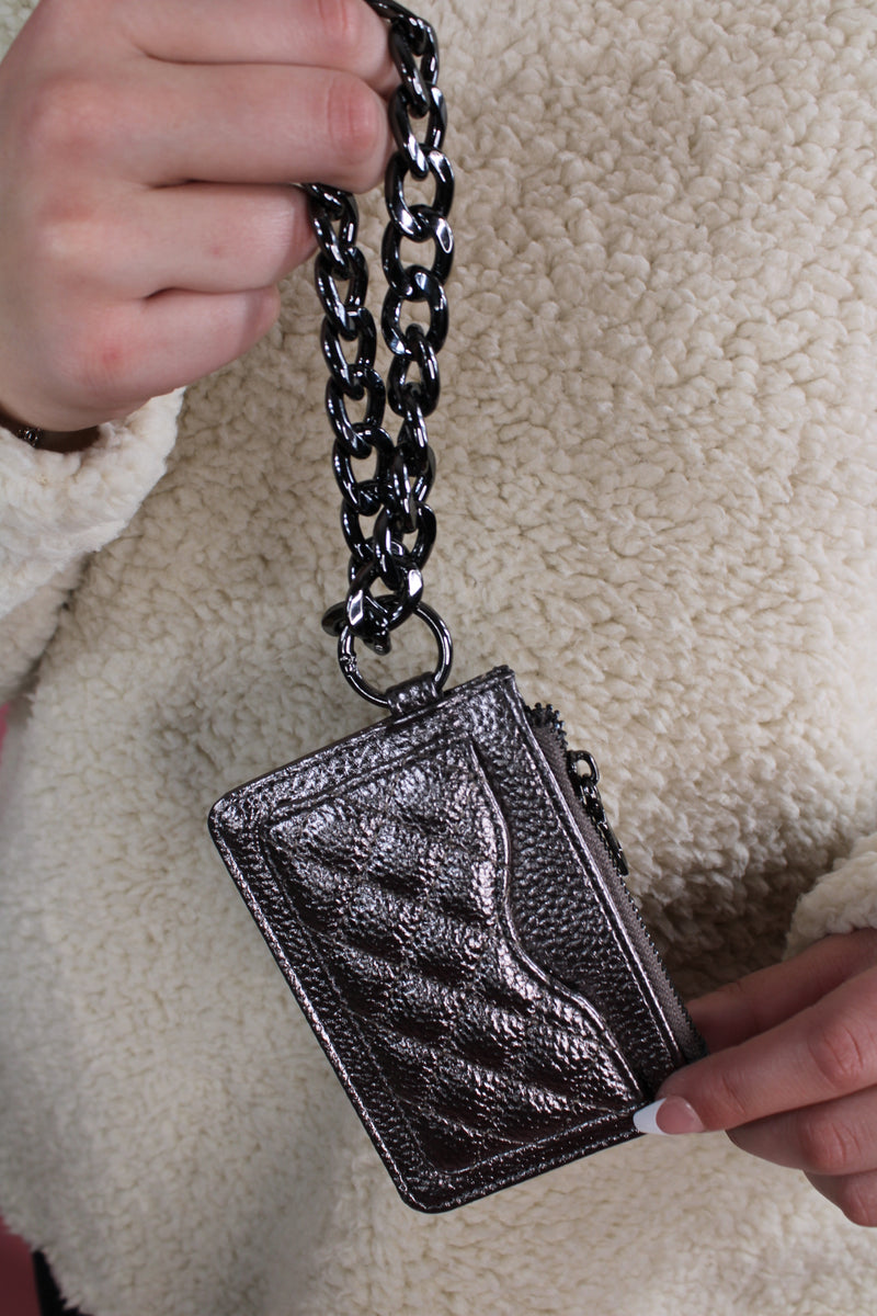 Rhodes Quilted Wallet w/ Chain Bangle: Gunmetal