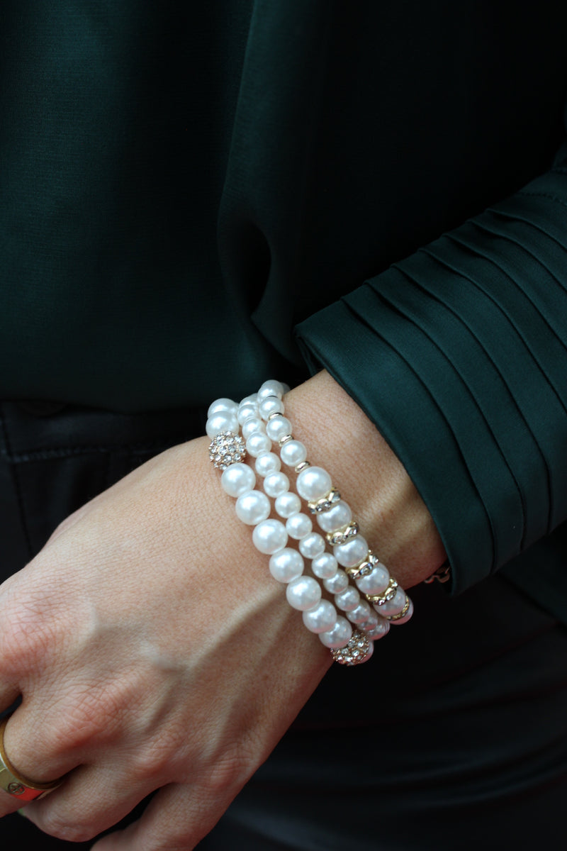 3 Row Pave Ball Pearl Bracelet