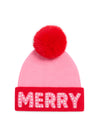 "MERRY" BEANIE WITH PEARLS,PINK