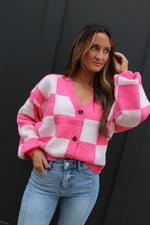 Check Print Cardigan | Taffy Pink