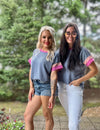 Colorblock Contrast Short Sleeve Top | Denim Blue