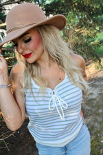 Stripe Rib Square Tie Front Top | Sage