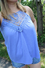 Lace Detailed Knit Summer Tank | Vintage Blue