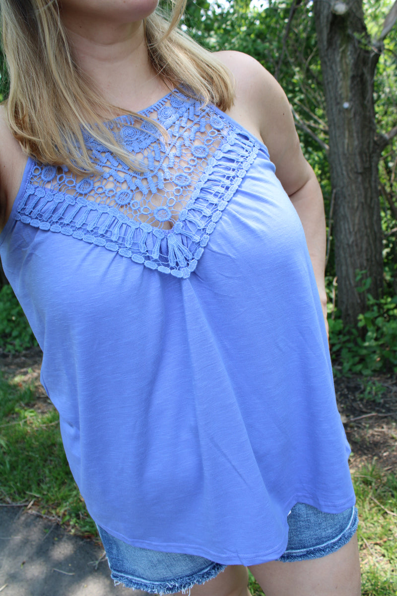 Lace Detailed Knit Summer Tank | Vintage Blue