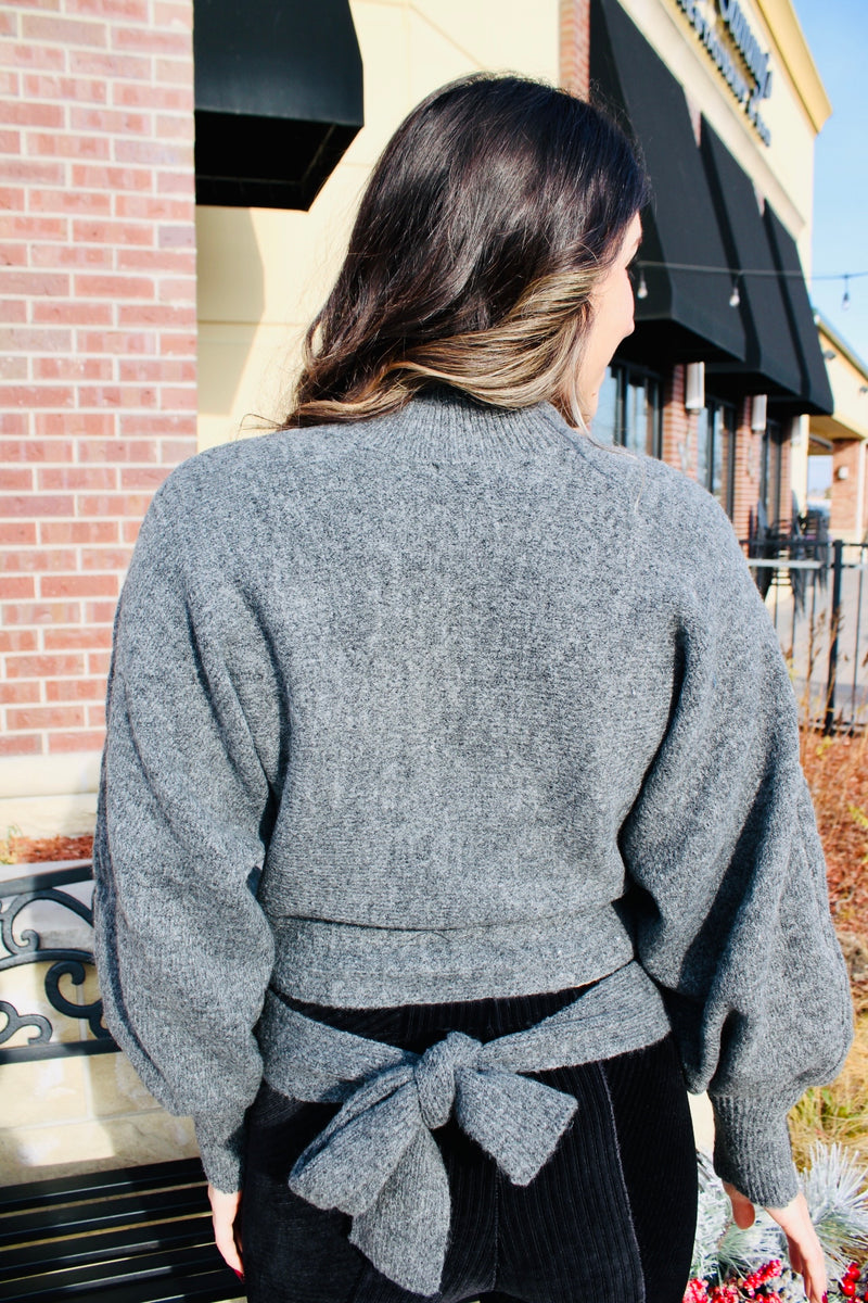 Holidays in the Smokeys Tie Back Sweater | Charcoal