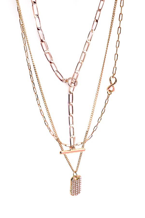INFINITY PEARL DOG TAG MULTI LAYER NECKLACE | Gold