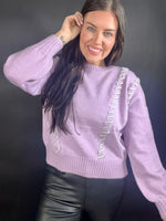 Love Me Lace Up Crewneck Sweater | Light Purple