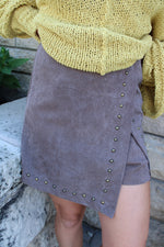 Twill Studded Wrap Skort | Mocha
