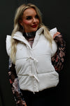 Flutter Sleeve Bow Detail Puffer Vest | Cream