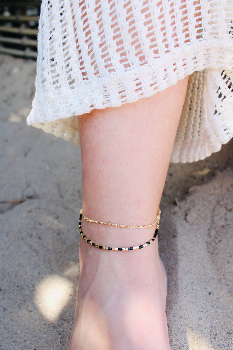 Layered Mini Seed Beaded Anklet