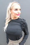 Phoebe Faux Suede Ruffle Top | Black