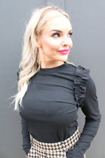 Phoebe Faux Suede Ruffle Top | Black