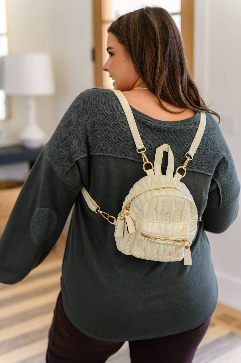 Take It With You Quilted Mini Backpack in Cream: OS