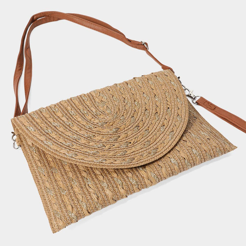 Gold Threads Mixed Straw Clutch Bag / Crossbody Bag
: Taupe
