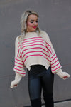Striped Mock Neck Long Sleeve Sweater | Pink