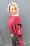 Velvet Bow Sleeve Detail Knit Sweater | Burgundy