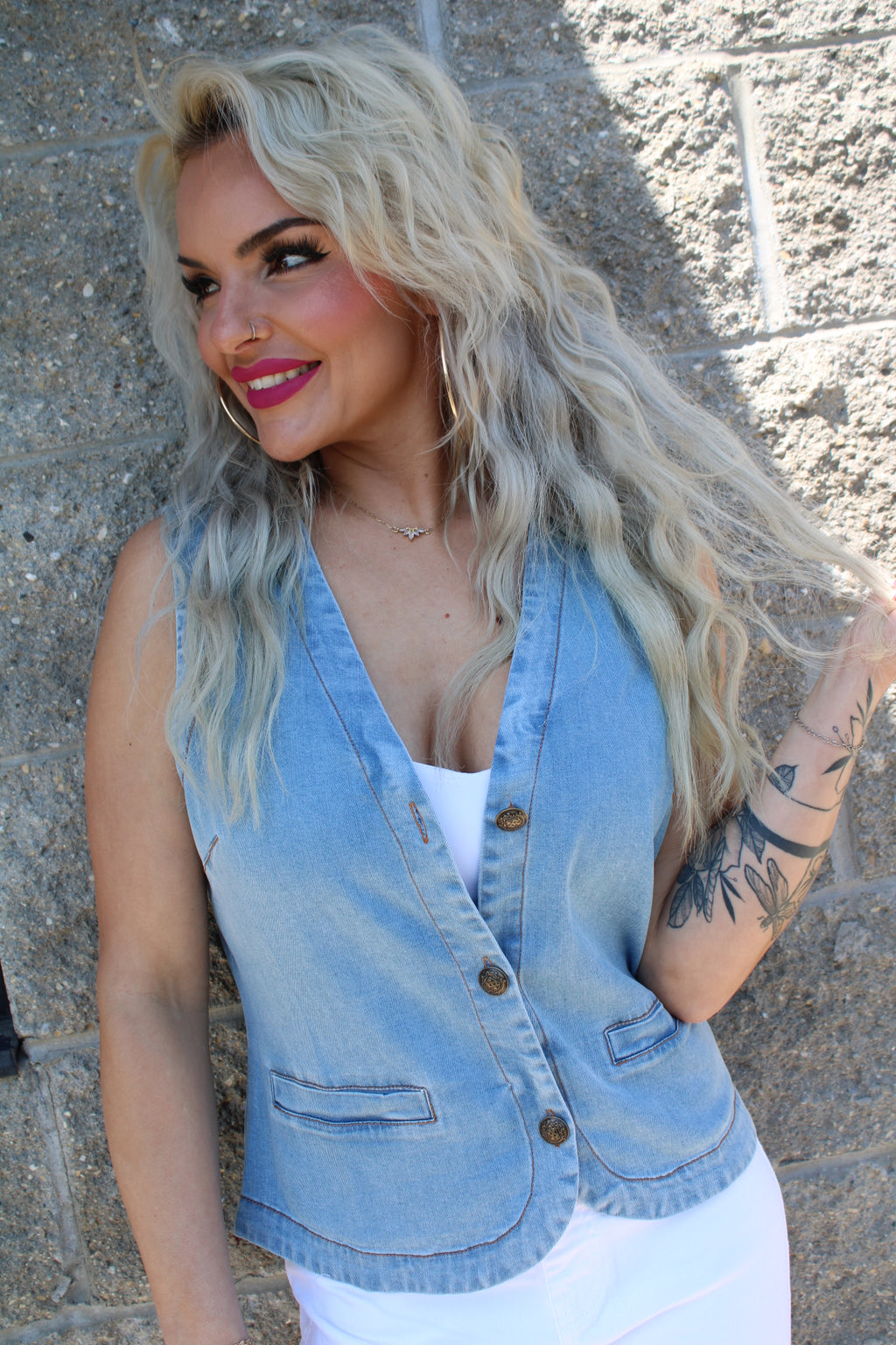 Acid Wash Denim Vest | Light Blue