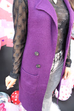 Purple Pop Sleeveless Notched Collar Long Sweater Vest