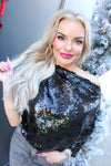 Shine for the Holiday Black Drop Shoulder Sequin Top | Black