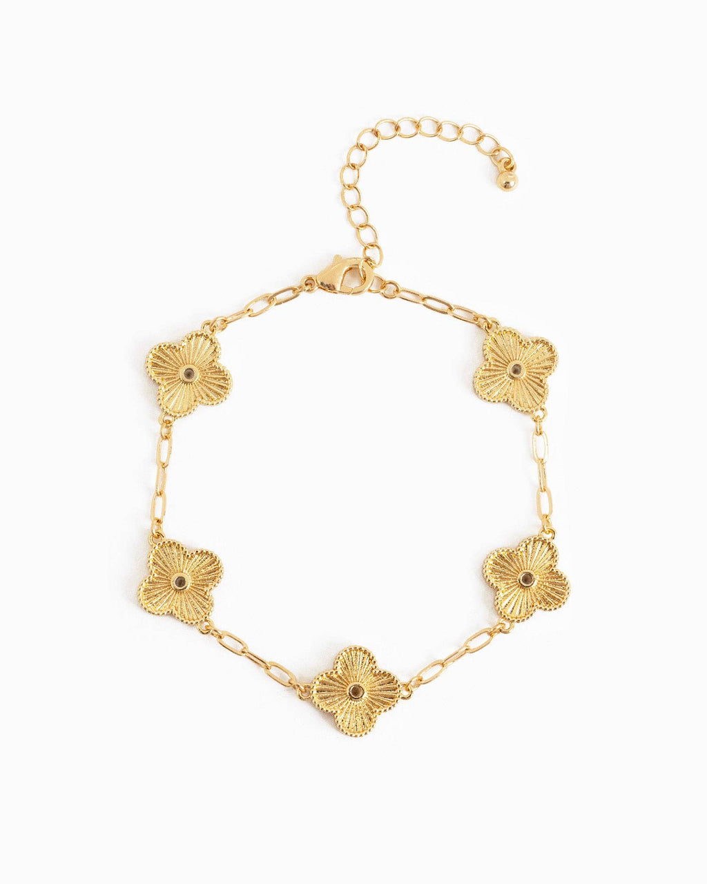 Single CZ MOP Clover Station Bracelet: White