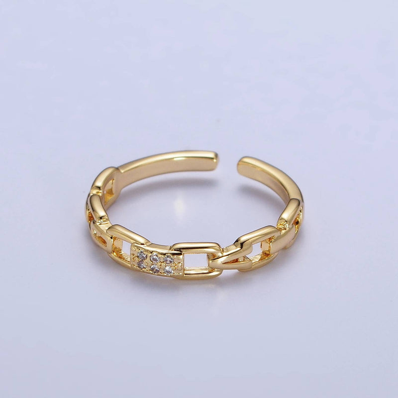 Dainty Minimalist Micro Pave Gold Chain Adjustable Ring