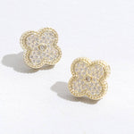 Gold Tone Outline CZ Pave Clover Post Earrings: EG / ONE SIZE
