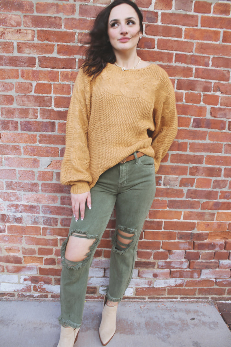 Gingersnap Scalloped Hem Oversized Sweater